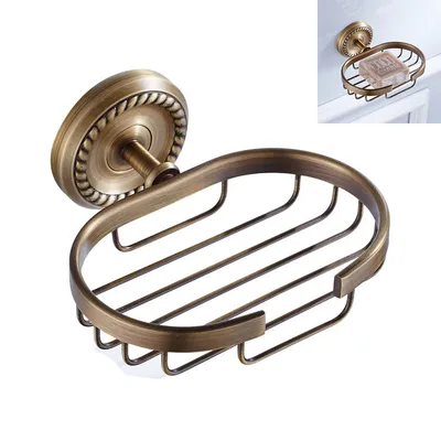Produktbild von Antiker Seifenhalter im Vintage-Stil für Badezimmer, aus Kupfer, mit Seifenablaufnetz, klassisches Badzubehör, ideal für Seifen und Pflegeprodukte.