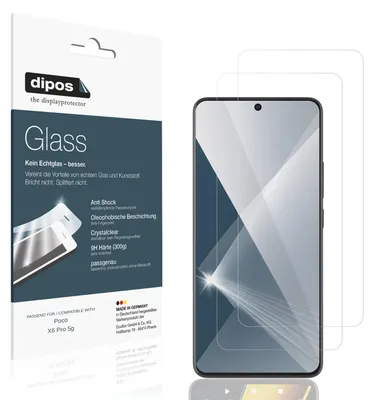 Produktbild von 2x Schutzfolie für Poco X6 Pro 5g - Anti-Shock 9H Folie dipos Glass Kunststoffglas