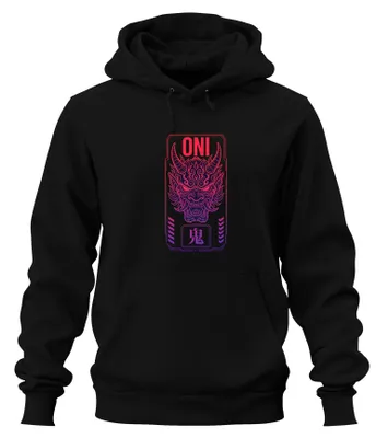 Zdjęcie produktu dla ONIHysteria Japan, bluza z kapturem "Dämon Maske Vaporwave Hannya Yokai", czarna, rozmiar M