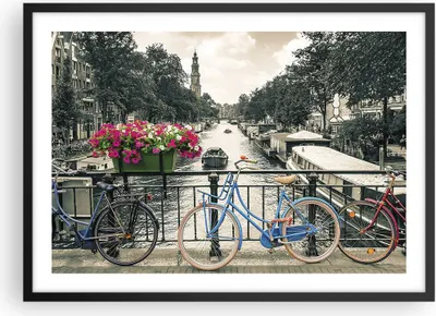 Produktbild von Gerahmtes Poster - Schwarzer Rahmen - Amsterdam Fahrräder Brücke - 70x50 cm - Wand Bild - Wanddeko - Wandbilder - Kunstposter - Wandposter - Bilderrahmen - Bilder - Kunstdruck - P2BAA70x50-4503