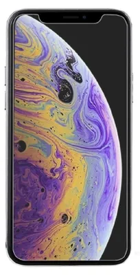 A close-up of an iPhone with a colorful, abstract wallpaper.