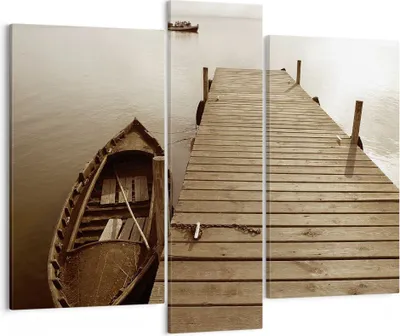 Produktbild von Bild auf Leinwand - Leinwandbild - 3 Teile - Brücke Boot Sepia - 95x80cm - Wand Bild - Wanddeko - Wandbilder - Leinwanddruck - Bilder - Wanddekoration - Leinwand bilder - Wandbild - CB95x80-4135