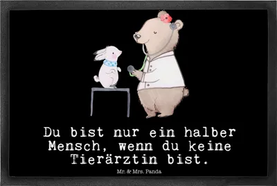 Produktbild von Mr. & Mrs. Panda Fußabstreifer Tierärztin Herz 40 x 60 cm - Schwarz - Geschenk, Türvorleger, Schmutzfangmatte, fußmatte, Schmutzmatte, Fussmatte