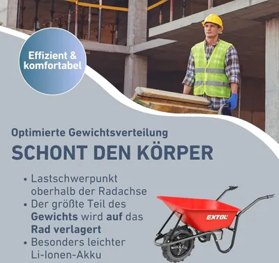 Obrázok produktu pre Extol Premium elektrický vozík s batériou I 80L skip I 150kg nosnosť I 500W I 40V Li-ion s 6000mAh