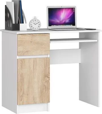 Image de Akord Bureau 1 Tiroir 1 Armoire Piksel Gauche Blanc Et Chêne Sonoma 90X50X77