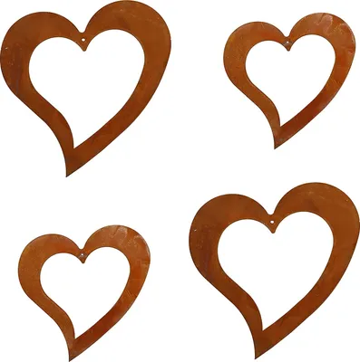 Produktbild von Rostikal 4er Rost Deko Set Herz Hängedeko Fenster Edelrost Gartendeko Vintage Geschenk Hochzeit