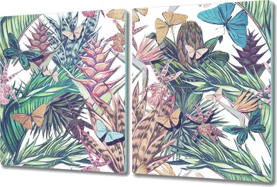 Produktbild von Glas-Herdabdeckplatte Glaskeramikkochfeld-Abdeckung Spritzschutz - 2x 40x52 cm - Bunte Retro Blumen