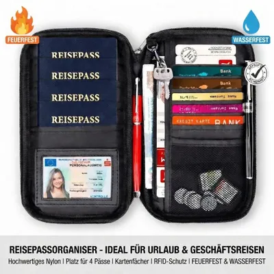 Obrázok produktu pre Ohnivzdorná a vodovzdorná taška na dokumenty s RFID – organizér na pasy a cestovné doklady, peniaze a karty (22 x 12 x 2 cm)