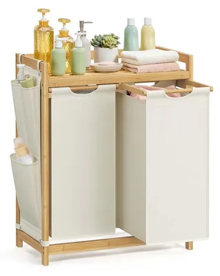 Produktbild von Wäschekorb mit 2 Fächern, 100 l, weiß – platzsparend, 63 x 33 x 78 cm