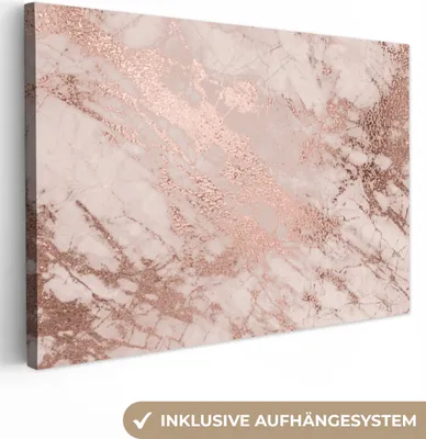 Zdjęcie produktu dla MuchoWow® - Obraz na płótnie - Marble - Pink - Luxury - Marble look - Glitter - Design, obraz na ścianę, dekoracja ścienna, obrazy do salonu, 90x60cm