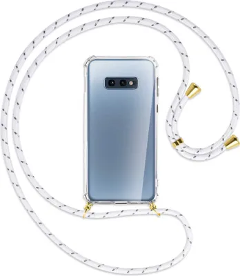 Produktbild von Handykette Backcover-Schutzhülle mit Band (Metall goldfarben) für Samsung Galaxy S10e - weiß/grau