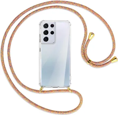 Produktbild von Handykette Backcover-Schutzhülle mit Band (Metall goldfarben) für Samsung Galaxy S21 Ultra 5G - Rainbow