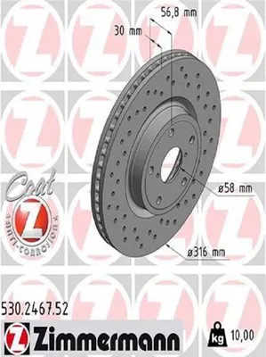 Produktbild von 2x ZIMMERMANN Bremsscheibe 530.2467.52 für SUBARU OUTBACK (BS) Levorg I (VM)