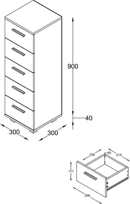 Zdjęcie produktu dla Drewno Szafarank | Szafka łazienkowa | Wymiary: H. 90 x W. 30 x D. 30 cm | Komoda | 5 szuflad - Zalo M