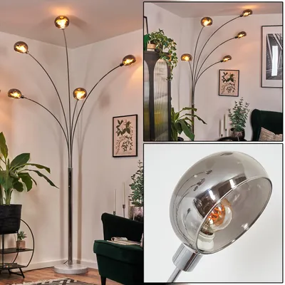 Produktbild von Suio Stehlampe aus Metall in Weiß/Chrom-/Rauchfarben mit Marmorfuß