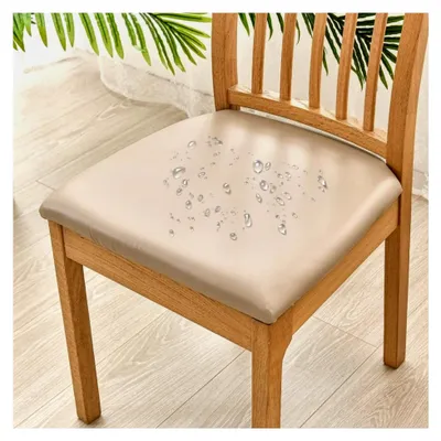 Produktbild von Stuhlkissen, 4 Stück, Kunstleder, wasserabweisend, abnehmbar, für Esszimmer, Khaki