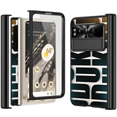 Immagine prodotto di Custodia per Google Pixel Fold, custodia zincata trasparente con protezione dello schermo e cerniera nera