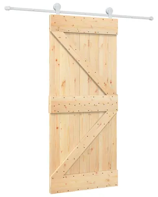 Image de Porte coulissante vidaXL, finition naturelle et blanche, 90 x 210 cm, en pin massif