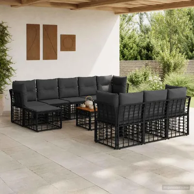 Zdjęcie produktu dla Maison Exclusive - Zestaw mebli ogrodowych (sofa i fotele) składający się z 11 elementów, w kolorze czarnym i ciemnoszarym, wykonany z poliestru