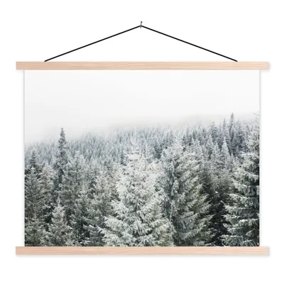 Produktbild von MuchoWow® Textilposter Wald - Schnee - Winter - Jahreszeiten - Tannenbaum 40x30 cm mit holzfarbenen Rahmen - Bilder