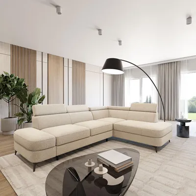 Produktbild von Masseno Ecksofa AVISE Q R-S mit Schlaffunktion L-Form, Sofa mit Bettkasten, Wohnzimmersofa, Couch, Soffa, Bettsofa, Couchgarnitur- Creme, QUELLE 02