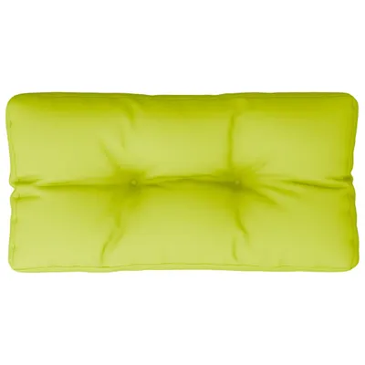 A single, lime green tufted cushion is shown against a white background.