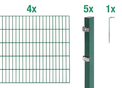 Produktbild von Alberts Doppelstabmatten Zaun, Höhe 180 cm, Länge 8 m, Zaun-Komplettset zum Einbetonieren, grün, Pfosten 60x40 mm