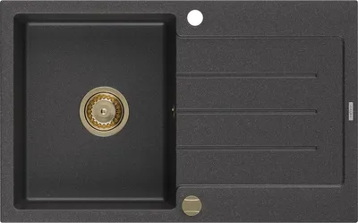 Immagine prodotto di Mexen Bruno lavello in granito 1-vasca con sgocciolatoio 795 x 495 mm, nero maculato, sifone dorato - 6513791010-76-G