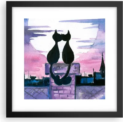 Produktbild von Gerahmtes Poster - Schwarzer Rahmen - Katzen Dach Liebe Tier - 30x30 cm - Wand Bild - Wanddeko - Wandbilder - Kunstposter - Wandposter - Bilderrahmen - Bilder - Kunstdruck - Wandbild - P2BAC30x30-2970