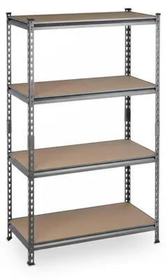Produktbild von Relaxdays Schwerlastregal, 4 Ebenen, Traglast 1440 kg, Kellerregal zum Stecken, HBT: 153 x 91 x 46 cm, Stahl & MDF, grau
