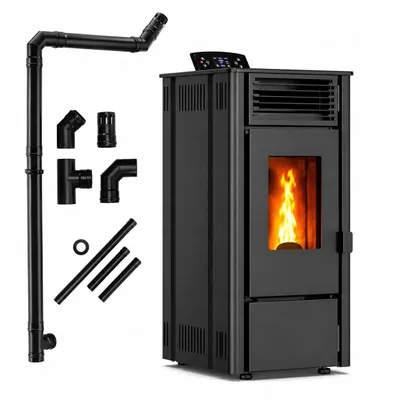 Immagine prodotto di Stufa a pellet THUNDER SOPHIA BLACK 9 kW indipendente con WiFi termostato telecomando e kit tubi scarico fumi