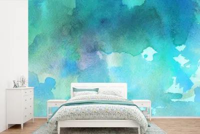Produktbild von MuchoWow® Fototapete für Wohnzimmer oder Schlafzimmer Wandtapete Vinyl Motivtapete Aquarell - Grün - Blau - 525x350 cm - Das Hintergrundbild