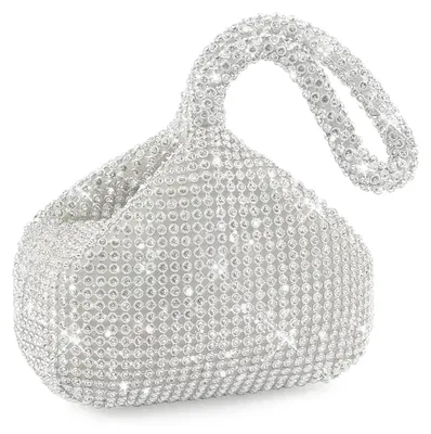 Immagine prodotto di Borsa da sera a forma di pochette - Pochette con strass - Argento - Grande