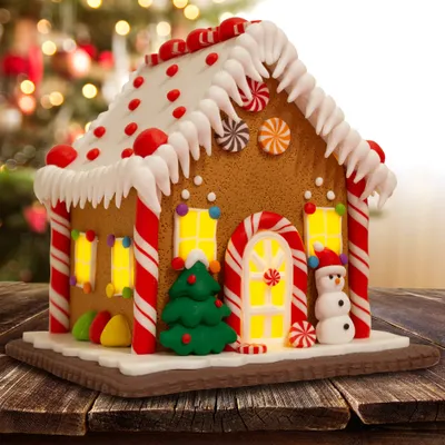 Produktbild von LED Lebkuchenhaus 14cm deko Weihnachtshaus braun-weiß