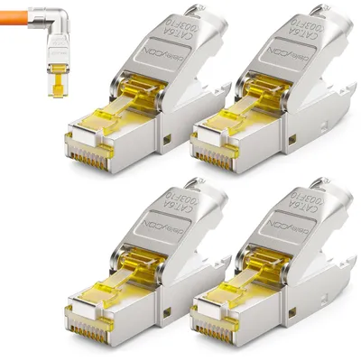 Produktbild von deleyCON CAT 6a Netzwerkstecker 90° Winkel RJ45 10 Gbit/s, 4 Stück
