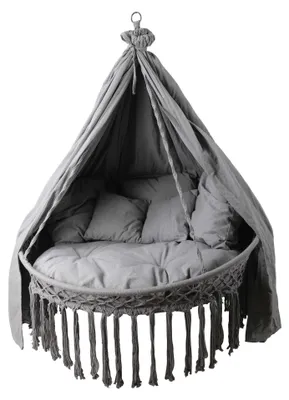 Produktbild von ALEOS. Hängesessel CHILL Schwebeliege Hängelounger Doppellounge Hängenest Hängezelt Hängesofa für 2 Personen mit vielen Kissen und Vorhang in grau faltbar klappbar