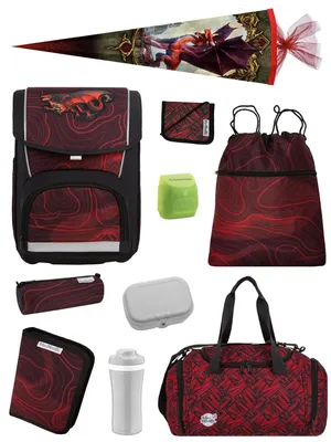 Produktbild von McNeill Ranzen-Set 10-tlg. mit Sporttasche & Schultüte / Zuckertüte Drache Fire Dragon Schulranzen ab der 1. Klasse