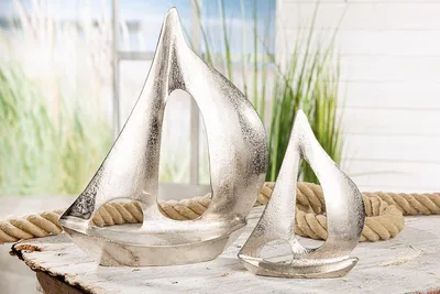 Obrázek produktu pro GILDE Dekorativní předmět, loď, "Sail away", hliník, stříbrná barva, , d. 9 cm, š. 28 cm, v. 33 cm 51724