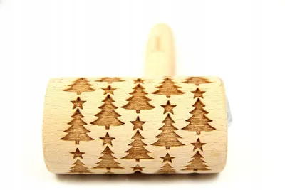 Produktbild von Folkroll Weihnachtsbaum Präge-Nudelholz graviert Mini Holz