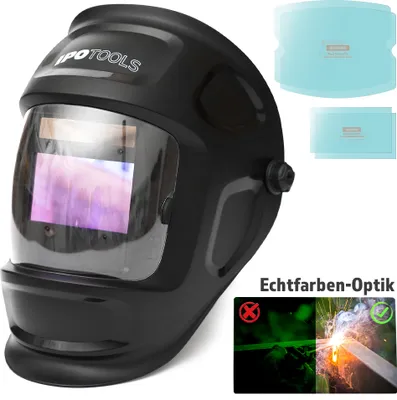 Produktbild von IPOTOOLS Automatik Schweißhelm X800A - mit True Color Echtfarben Filter und Optischer Klasse 1/1/1/1 - 4 Sensoren