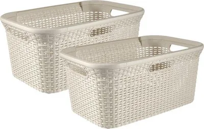 Produktbild von Curver Style Wäschekorb Weiß 90 L, 2 Stück, Griff, stapelbar