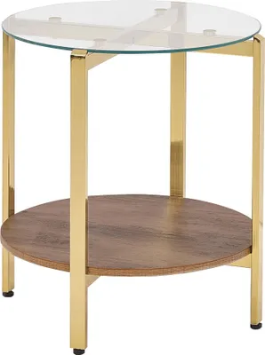 Produktbild von BELIANI Beistelltisch Gold / Dunkelbraun mit Glasplatte aus Metall MDF Holzplatte Elegant Modernes Design für Wohnzimmer Schlafzimmer