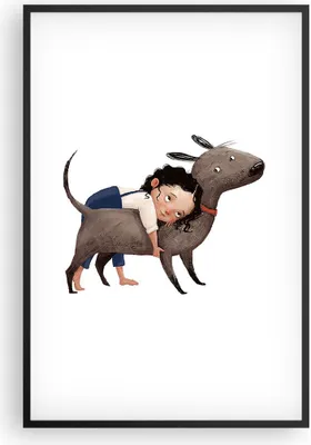 Produktbild von Gerahmtes Poster - Schwarzer Rahmen - Kind Hund Bild - 61x91,5 cm - Wand Bild - Wanddeko - Wandbilder - Kunstposter - Wandposter - Bilderrahmen - Bilder - Kunstdruck - Wanddekoration - P2BPA61x91-4783