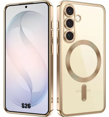 Image de Coque pour Samsung Galaxy S26, Antichoc Protection TPU Transparent avec Cercle Magnétique Contour Doré