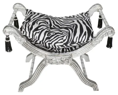 Produktbild von Casa Padrino Barock Sitzhocker - Kreuzhocker Zebra / Silber - Möbel