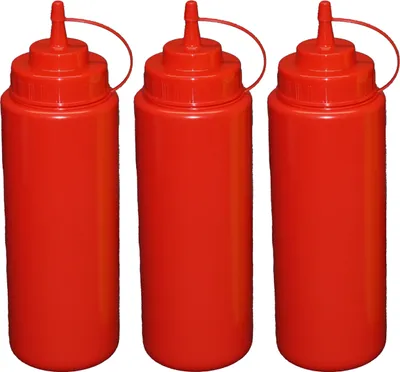 Produktbild von 3 Stück rote Quetschflaschen 1 Liter Dosierflasche Spenderflasche Dressingflasche