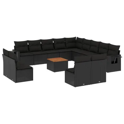 Produktbild von 14-tlg. Garten-Sofagarnitur mit Kissen Schwarz Poly Rattan