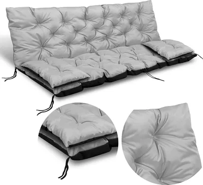Produktbild von aio-factory Gartenkissen-Set 180x60x50 cm für Hollywoodschaukel und Gartenbank, aus wasserdichtem Codura PVC-Gewebe mit Silikonfaserfüllung, gesteppt, antiallergisch, umweltfreundlich, waschbar bei 30°C, Hellgrau, 3 Kissen
