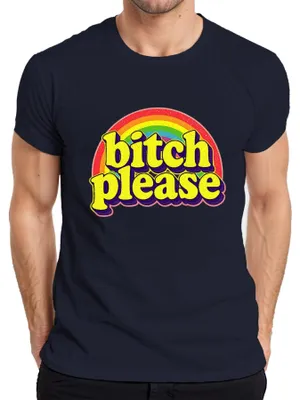 Productafbeelding van "Bitch, please" Retro Regenboog T-shirt uit de jaren 70, brutaal design, grappig, retro, voor heren, marineblauw, maat L