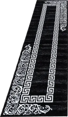 Image de Tapis de couloir pour salon, noir, 80x300 cm, motif méandres